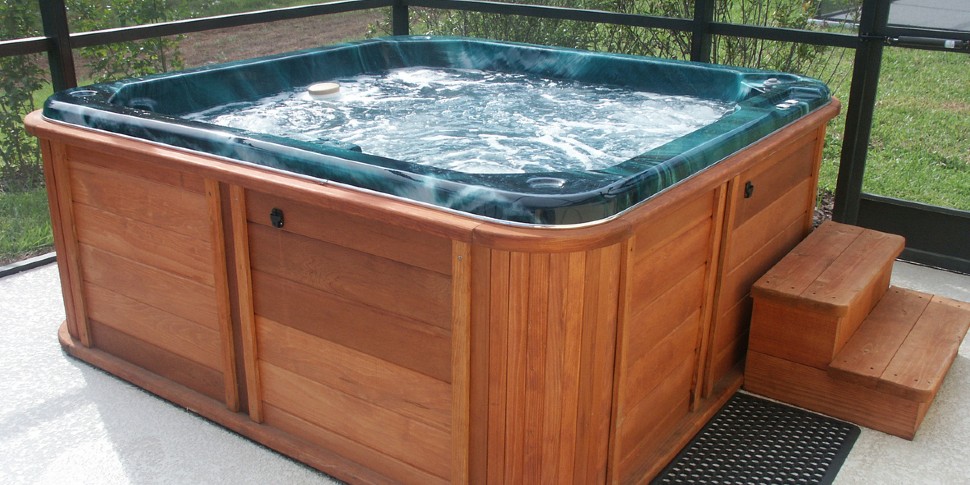 6-person hot tub with LED lighting and easy-care shell